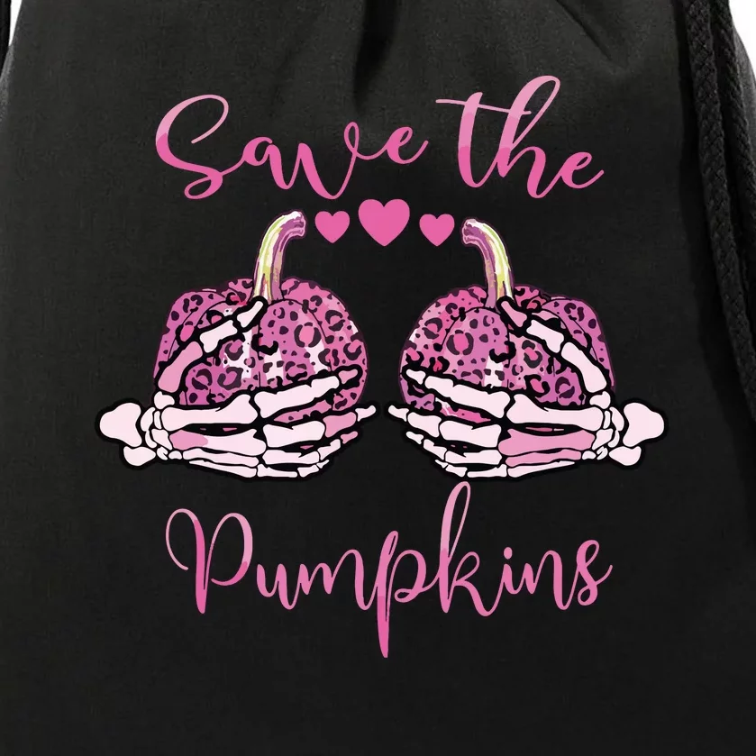 Breast Cancer Awareness Save Your Pumpkins Shirts Halloween Drawstring Bag