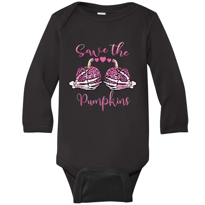 Breast Cancer Awareness Save Your Pumpkins Shirts Halloween Baby Long Sleeve Bodysuit