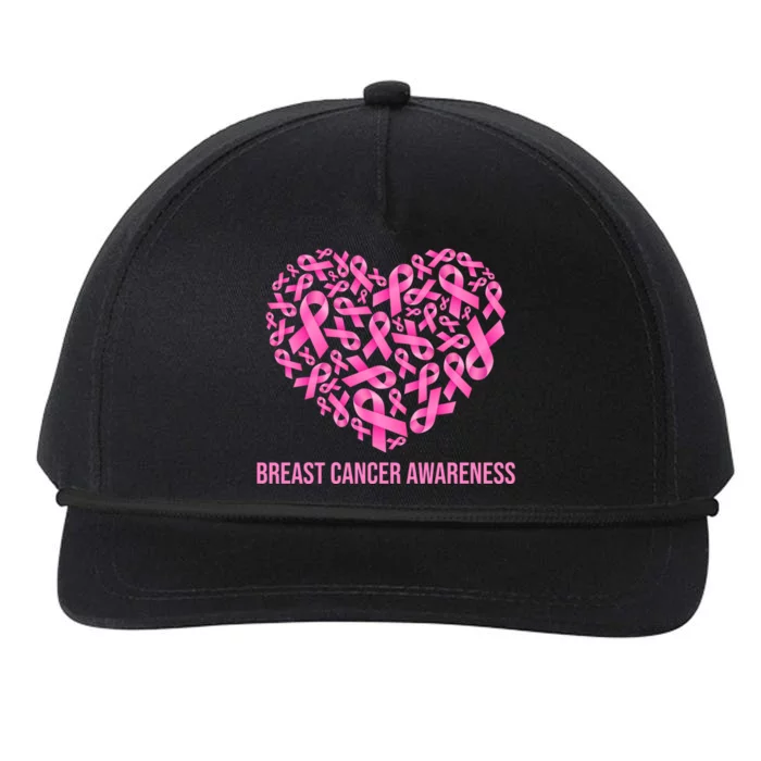 Breast Cancer Awareness Pink Ribbon Heart Snapback Five-Panel Rope Hat