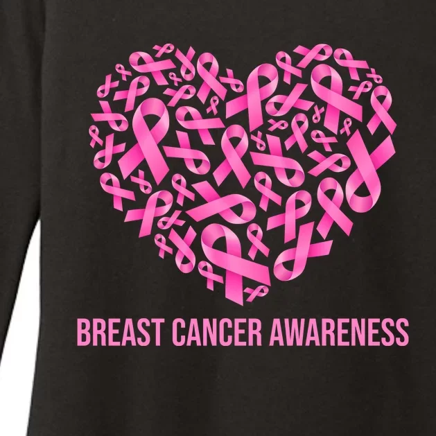 Breast Cancer Awareness Pink Ribbon Heart Womens CVC Long Sleeve Shirt