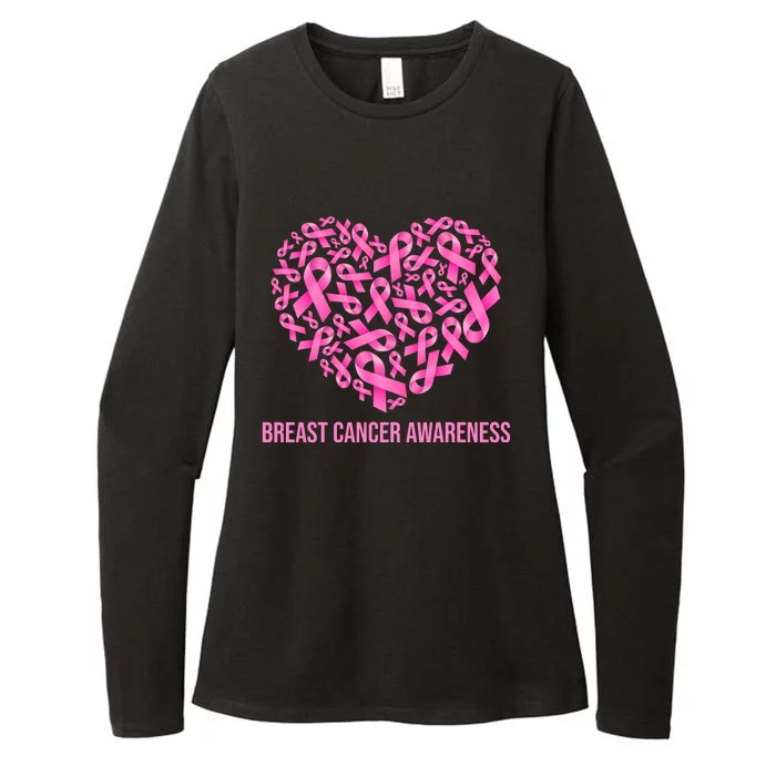 Breast Cancer Awareness Pink Ribbon Heart Womens CVC Long Sleeve Shirt