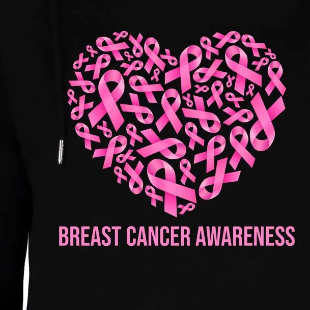 Breast Cancer Awareness Pink Ribbon Heart Womens Funnel Neck Pullover Hood