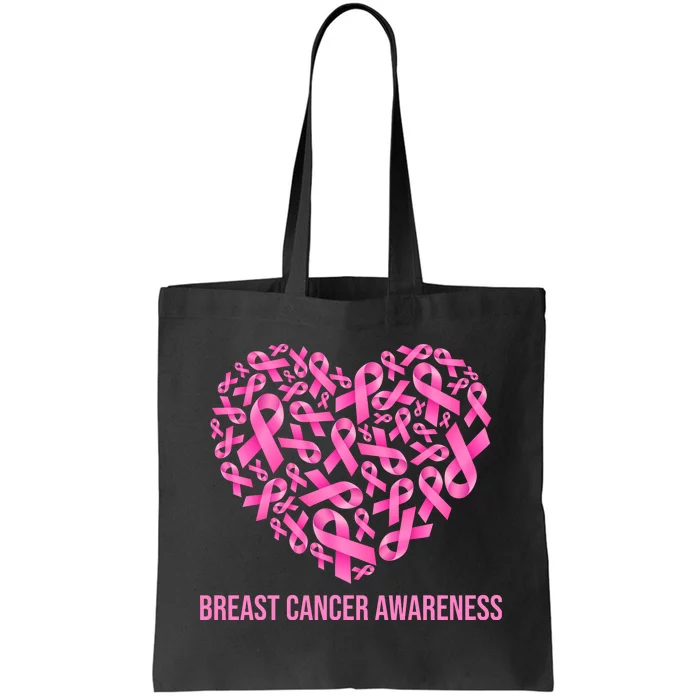 Breast Cancer Awareness Pink Ribbon Heart Tote Bag