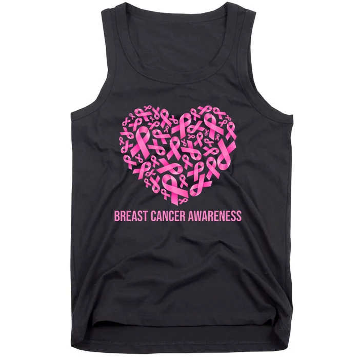 Breast Cancer Awareness Pink Ribbon Heart Tank Top