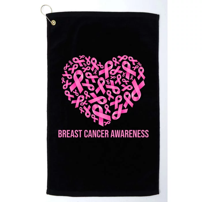 Breast Cancer Awareness Pink Ribbon Heart Platinum Collection Golf Towel