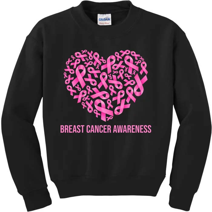 Breast Cancer Awareness Pink Ribbon Heart Kids Sweatshirt