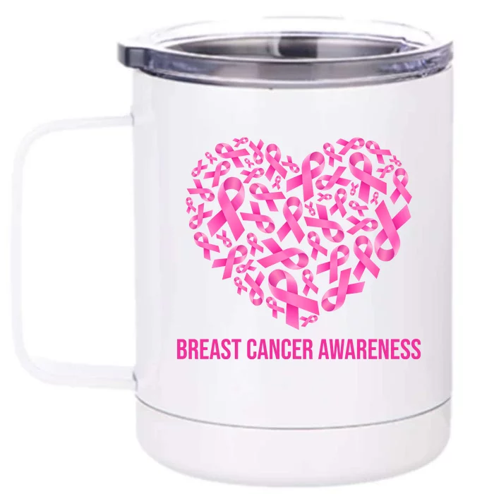 Breast Cancer Awareness Pink Ribbon Heart Front & Back 12oz Stainless Steel Tumbler Cup