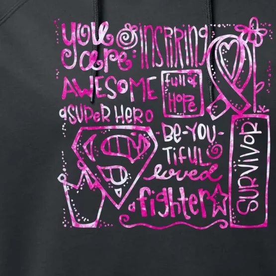 Breast Cancer Awareness Superhero Quotes Performance Fleece Hoodie