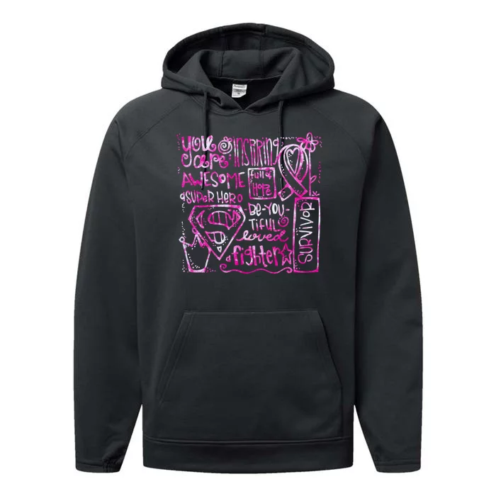 Breast Cancer Awareness Superhero Quotes Performance Fleece Hoodie