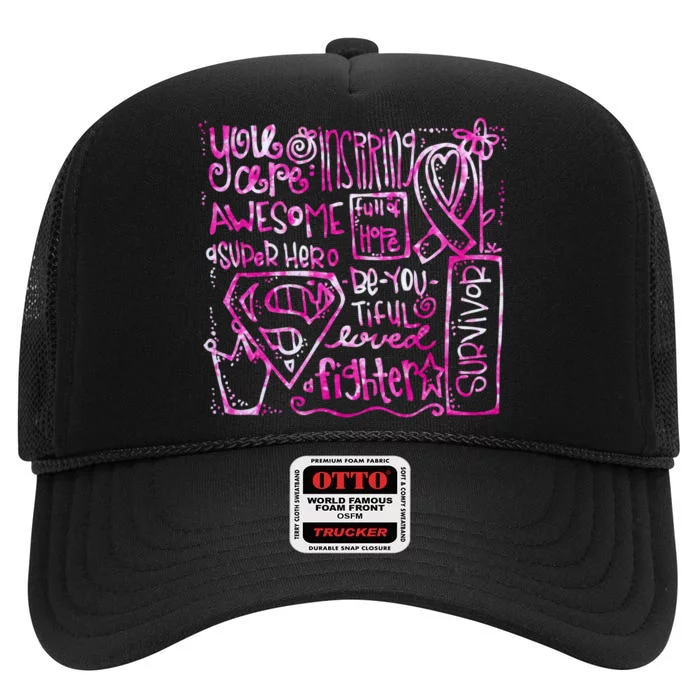 Breast Cancer Awareness Superhero Quotes High Crown Mesh Trucker Hat