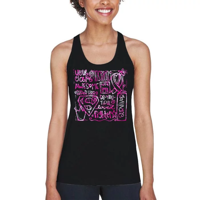 Breast Cancer Awareness Superhero Quotes Women's Racerback Tank