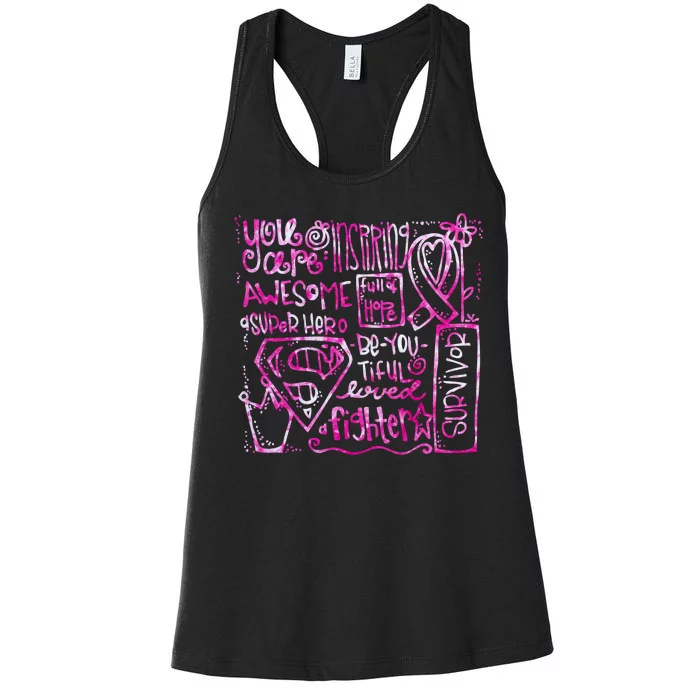 Breast Cancer Awareness Superhero Quotes Women's Racerback Tank