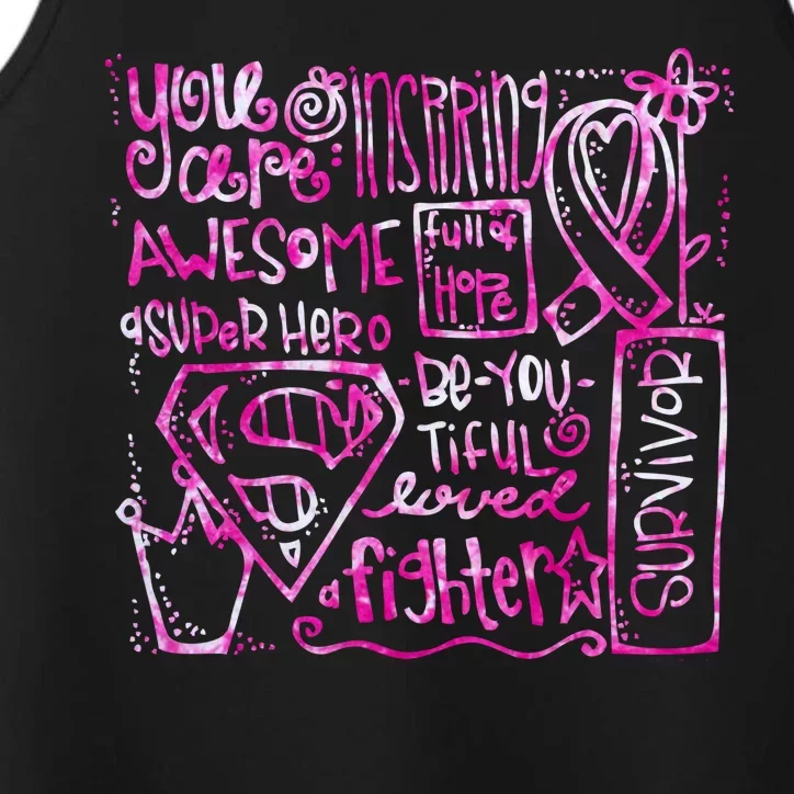 Breast Cancer Awareness Superhero Quotes Performance Tank