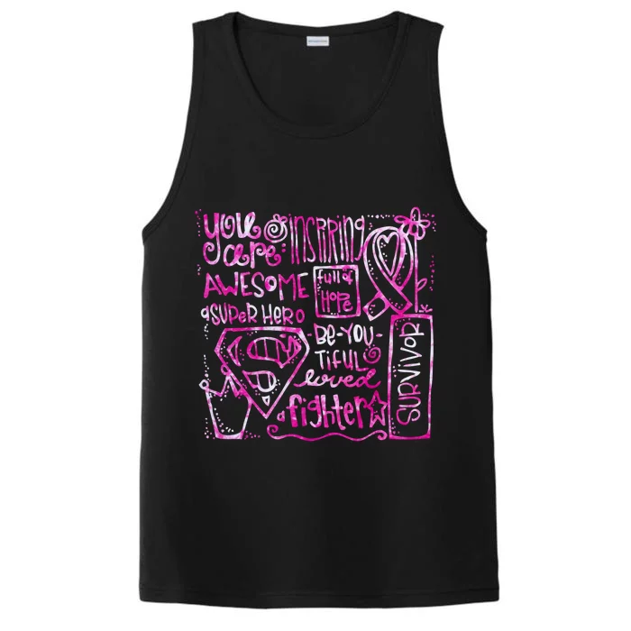 Breast Cancer Awareness Superhero Quotes Performance Tank