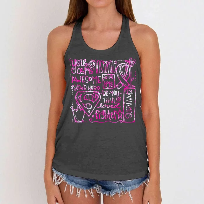 Breast Cancer Awareness Superhero Quotes Women's Knotted Racerback Tank