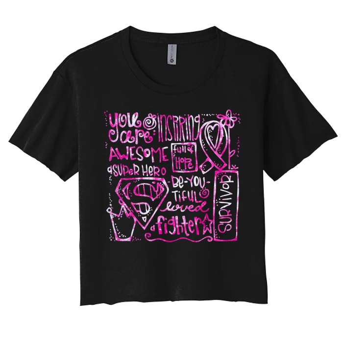 Breast Cancer Awareness Superhero Quotes Women's Crop Top Tee