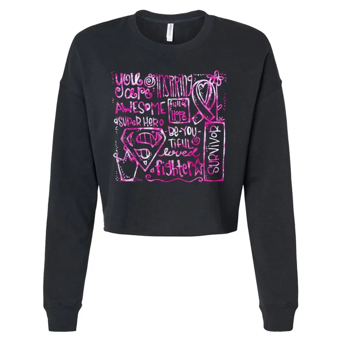 Breast Cancer Awareness Superhero Quotes Cropped Pullover Crew