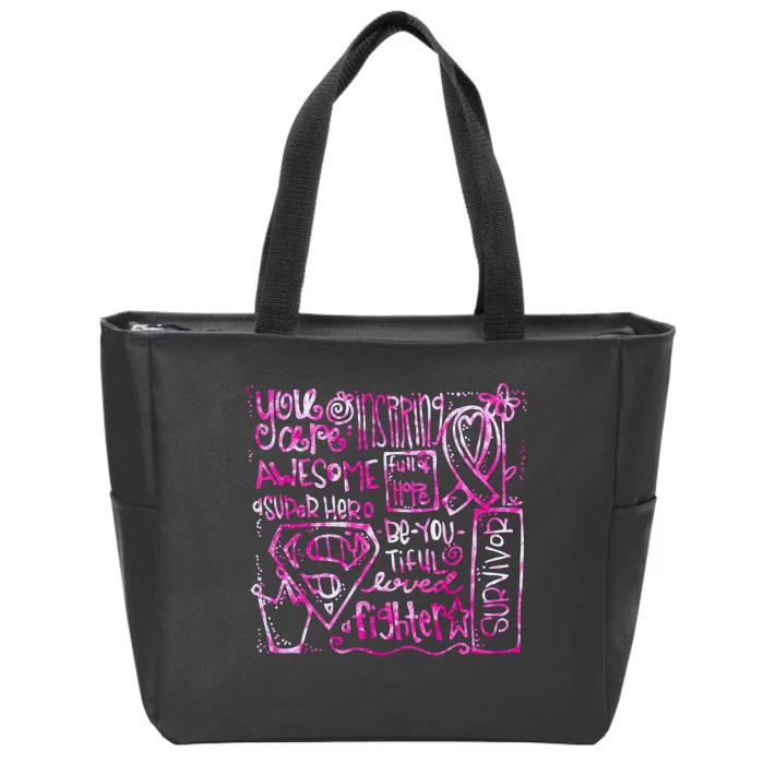 Breast Cancer Awareness Superhero Quotes Zip Tote Bag