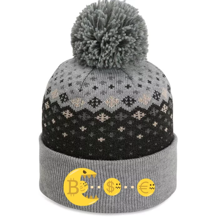 Bitcoin Chases And Eats The Dollar Euro For Crypto Fans The Baniff Cuffed Pom Beanie