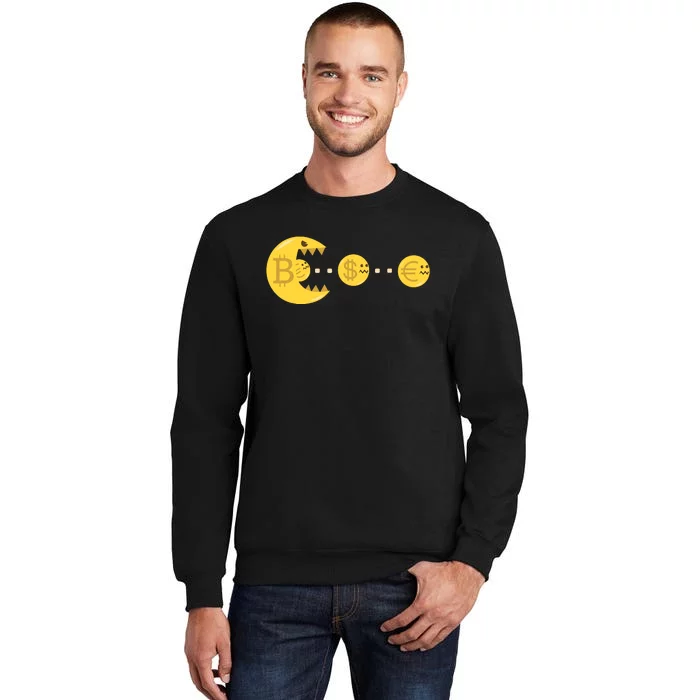 Bitcoin Chases And Eats The Dollar Euro For Crypto Fans Sweatshirt