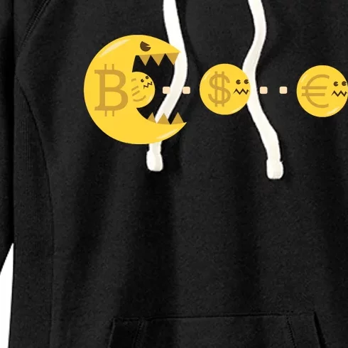 Bitcoin Chases And Eats The Dollar Euro For Crypto Fans Women's Fleece Hoodie