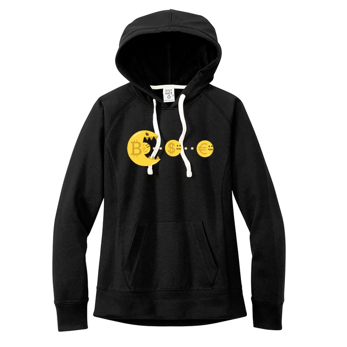 Bitcoin Chases And Eats The Dollar Euro For Crypto Fans Women's Fleece Hoodie