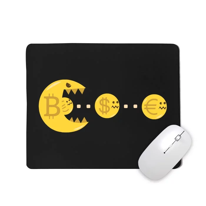 Bitcoin Chases And Eats The Dollar Euro For Crypto Fans Mousepad