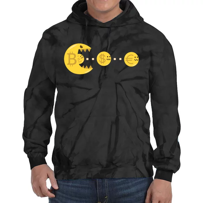 Bitcoin Chases And Eats The Dollar Euro For Crypto Fans Tie Dye Hoodie