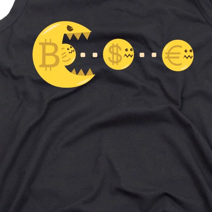 Bitcoin Chases And Eats The Dollar Euro For Crypto Fans Tank Top