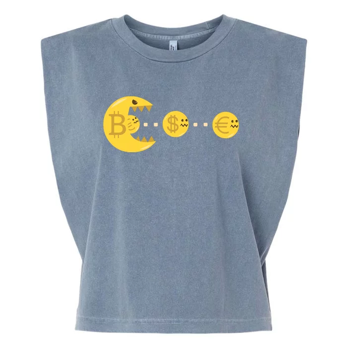 Bitcoin Chases And Eats The Dollar Euro For Crypto Fans Garment-Dyed Women's Muscle Tee