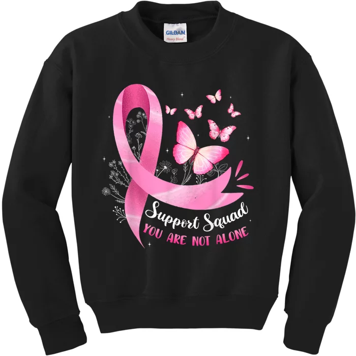 Breast Cancer Awareness Pin.K Ribbon Butterfly Support Squad Gift Kids Sweatshirt