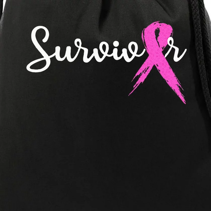 Breast Cancer Awareness Pink Ribbon Survivor Drawstring Bag