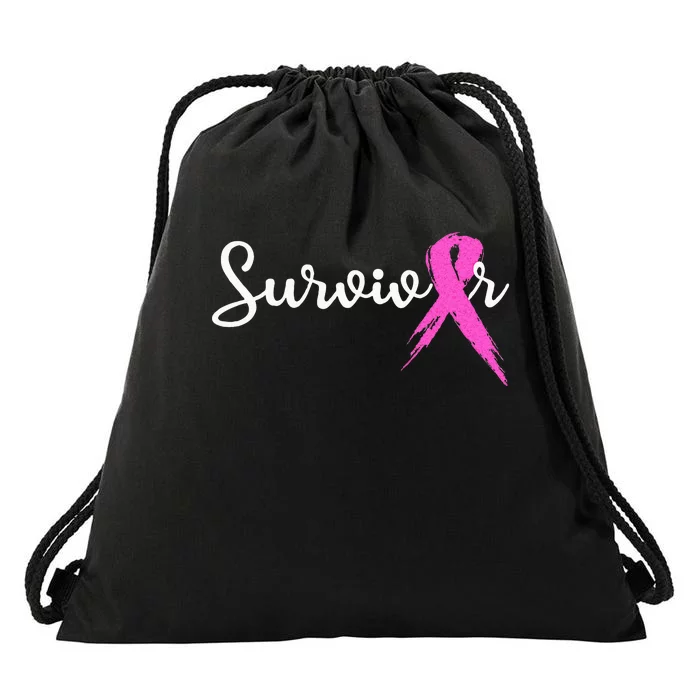 Breast Cancer Awareness Pink Ribbon Survivor Drawstring Bag