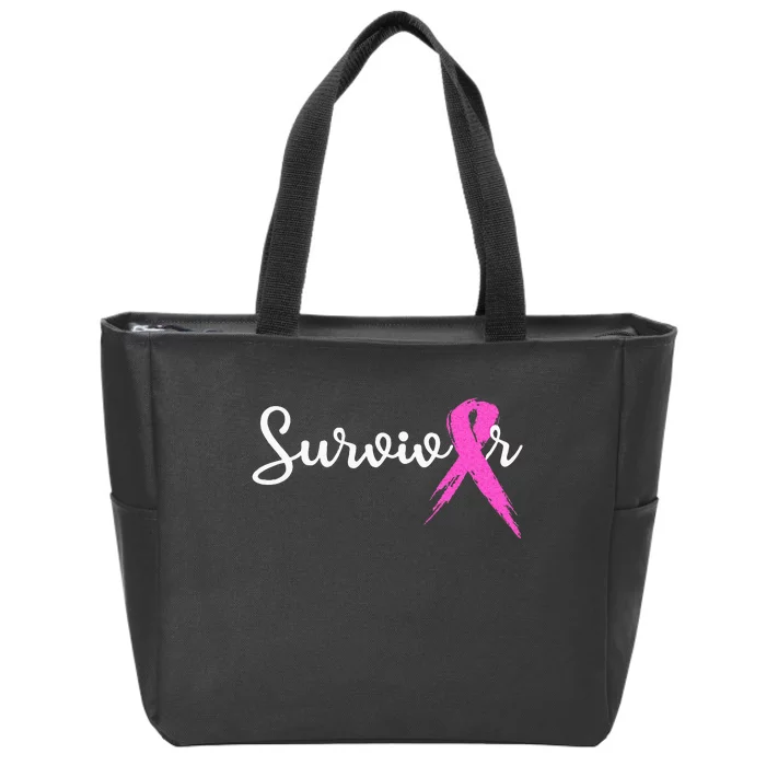 Breast Cancer Awareness Pink Ribbon Survivor Zip Tote Bag