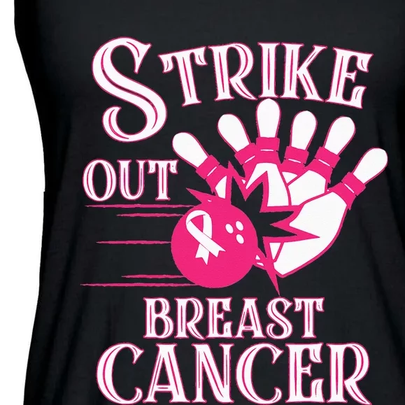 Breast Cancer Awareness Bowling Strike Out Pink Ribbon Ladies Essential Flowy Tank