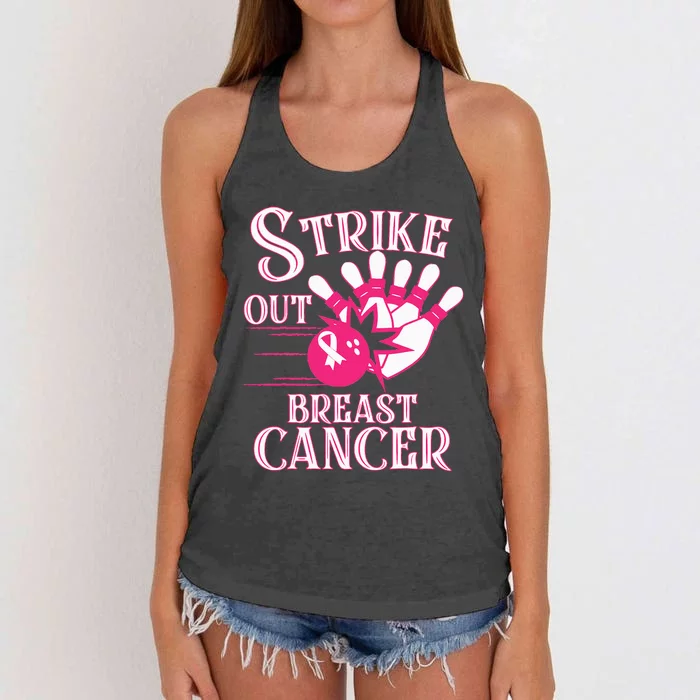 Breast Cancer Awareness Bowling Strike Out Pink Ribbon Women's Knotted Racerback Tank