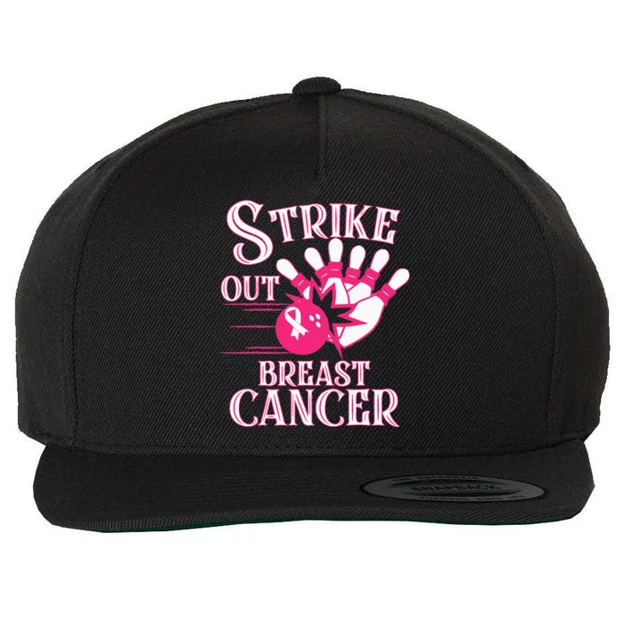 Breast Cancer Awareness Bowling Strike Out Pink Ribbon Wool Snapback Cap