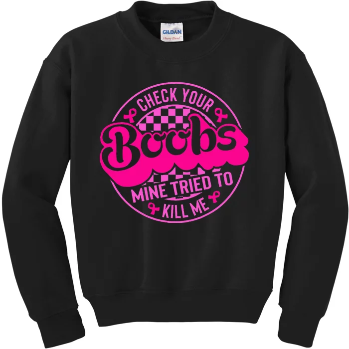 Breast Cancer Awareness Pink Check Your Boobs Survivor Gift Kids Sweatshirt