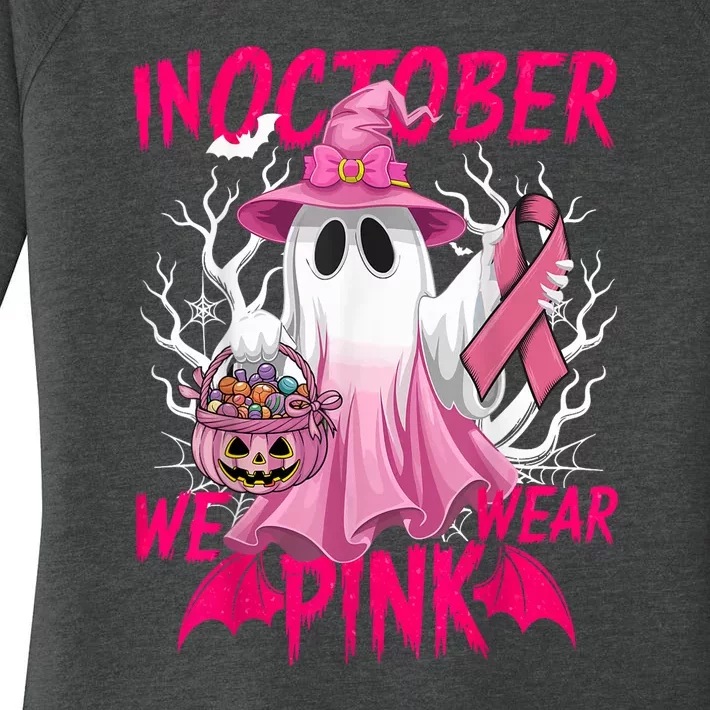 Breast Cancer Awareness Ghost In October We Wear Pin.K halloween gift Women's Perfect Tri Tunic Long Sleeve Shirt