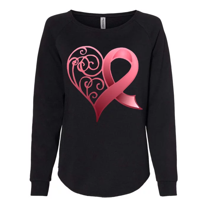 Breast Cancer Awareness Ribbon Heart Pattern Womens California Wash Sweatshirt