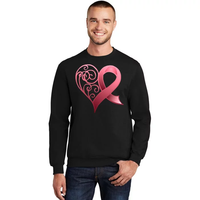 Breast Cancer Awareness Ribbon Heart Pattern Tall Sweatshirt