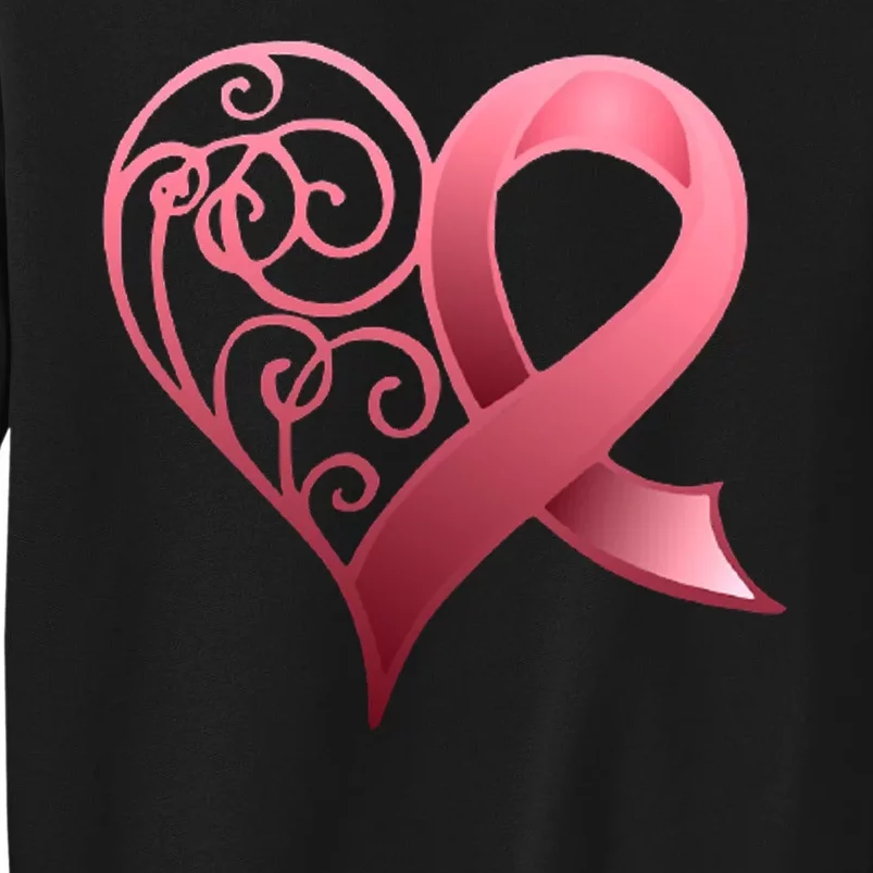 Breast Cancer Awareness Ribbon Heart Pattern Tall Sweatshirt