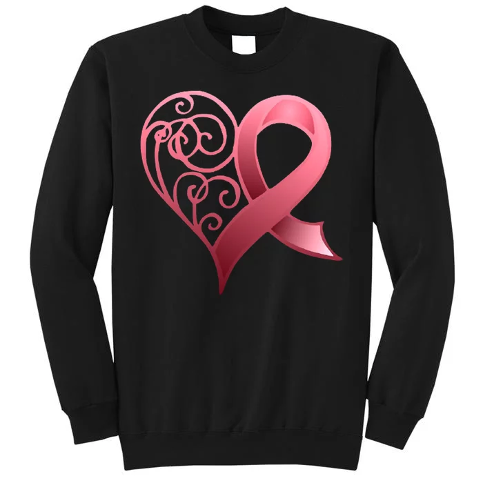 Breast Cancer Awareness Ribbon Heart Pattern Tall Sweatshirt