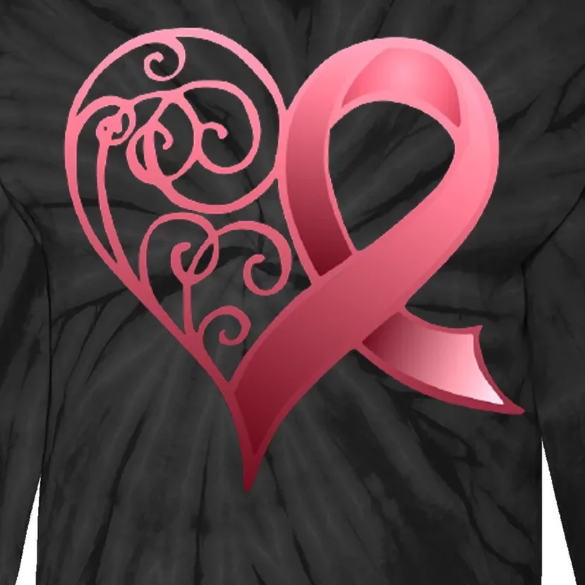 Breast Cancer Awareness Ribbon Heart Pattern Tie-Dye Long Sleeve Shirt