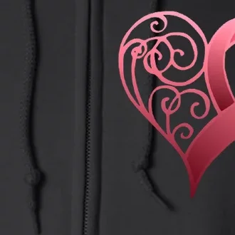 Breast Cancer Awareness Ribbon Heart Pattern Full Zip Hoodie