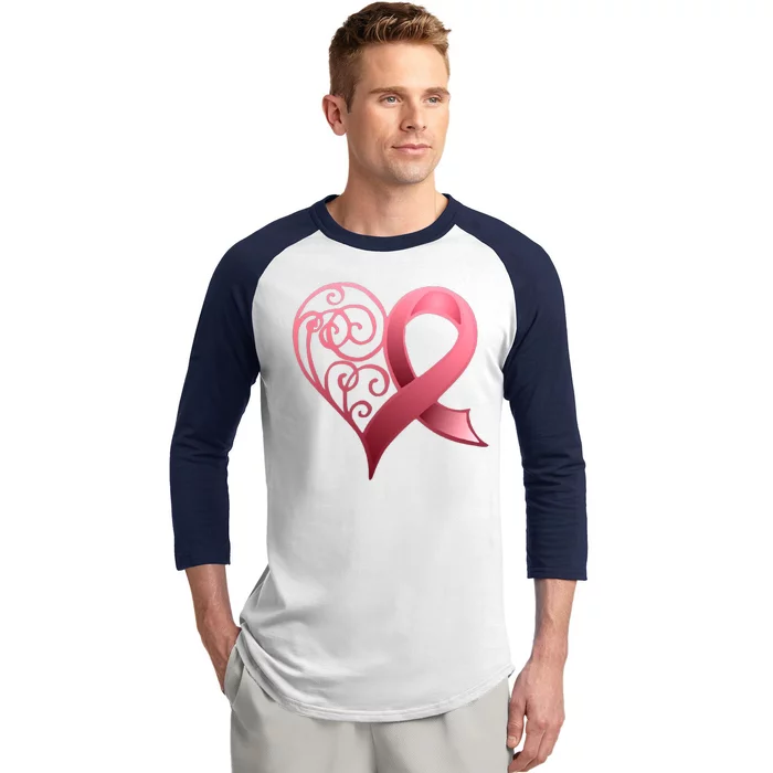 Breast Cancer Awareness Ribbon Heart Pattern Baseball Sleeve Shirt