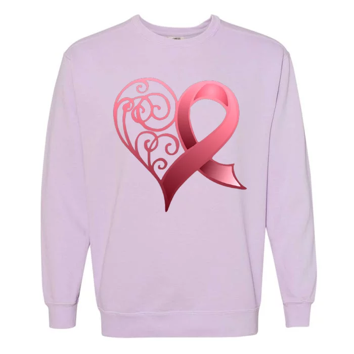 Breast Cancer Awareness Ribbon Heart Pattern Garment-Dyed Sweatshirt