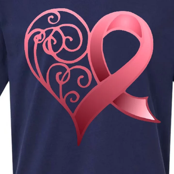 Breast Cancer Awareness Ribbon Heart Pattern Sueded Cloud Jersey T-Shirt