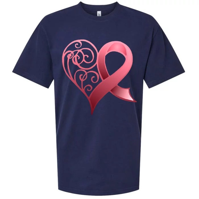 Breast Cancer Awareness Ribbon Heart Pattern Sueded Cloud Jersey T-Shirt