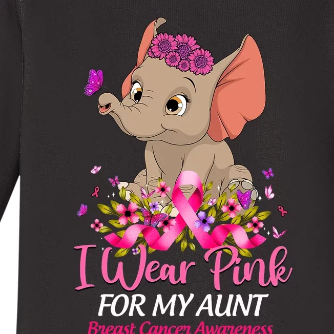 Breast Cancer Awareness Elephant I Wear Pink For My Aunt Baby Long Sleeve Bodysuit